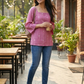 Elegant Rose Pink Cotton Kurti -Square Back neck - with Bell Sleeves