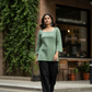 Elegant Sage Green Cotton Kurti -Square neck - with Bell Sleeves