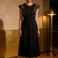 Black Embroidered A-Line Midi Dress