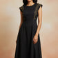 Black Embroidered A-Line Midi Dress