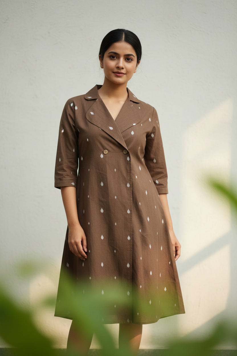 A Line Midi Dress - Cocoa Brown Cotton