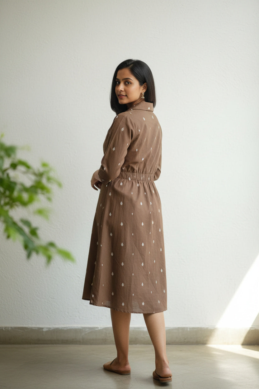 A Line Midi Dress - Cocoa Brown Cotton Indyvarna A Line Midi Dress - Cocoa Brown Cotton Indyvarna