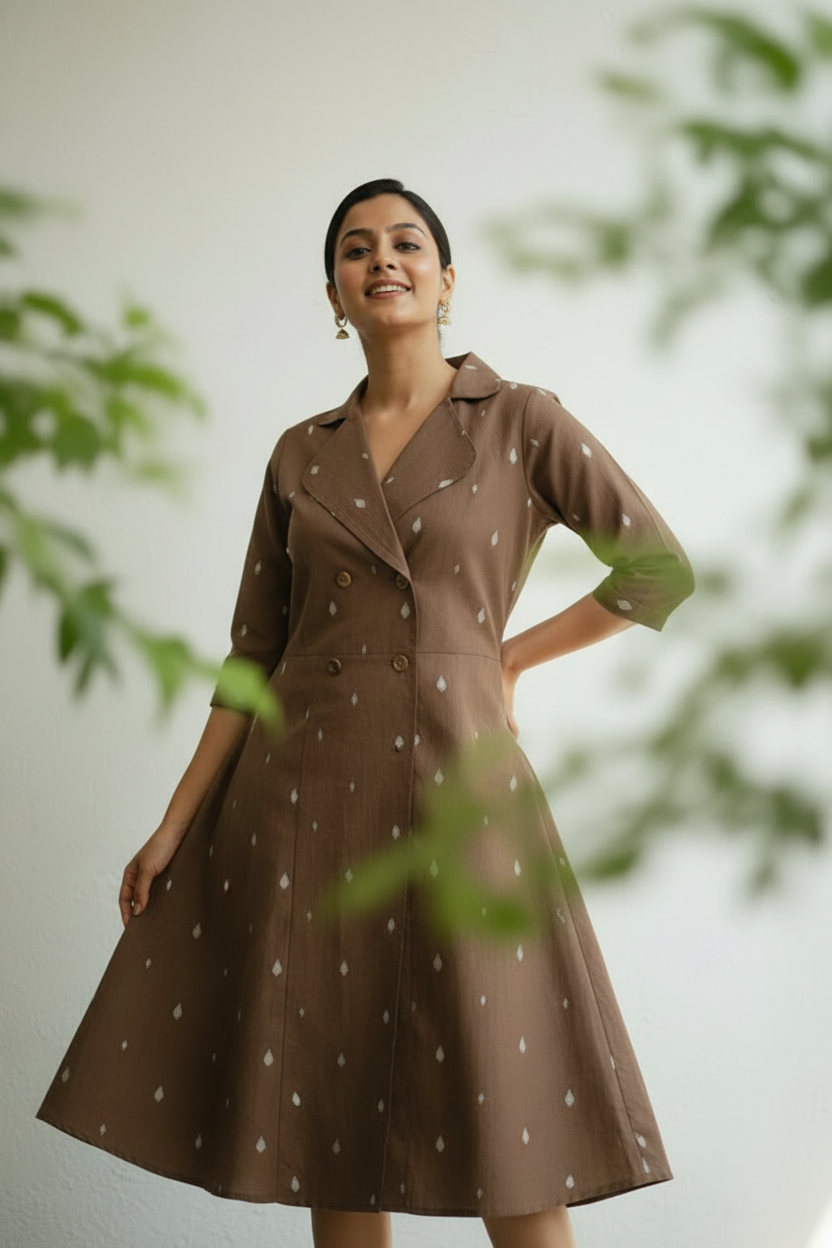 A Line Midi Dress - Cocoa Brown Cotton
