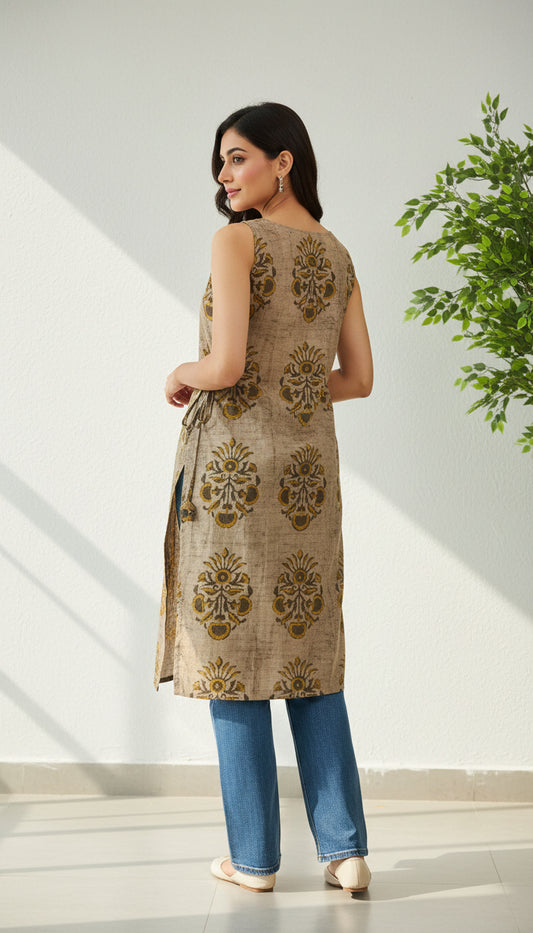 Side-Slit Cotton Kurta -Organic Brown