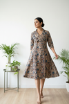 A Line Midi Dress - Kalamkari Blue Tone