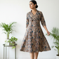 A Line Midi Dress - Kalamkari Blue Tone