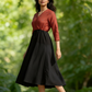 Black & Red Cotton Colorblock Midi Dress