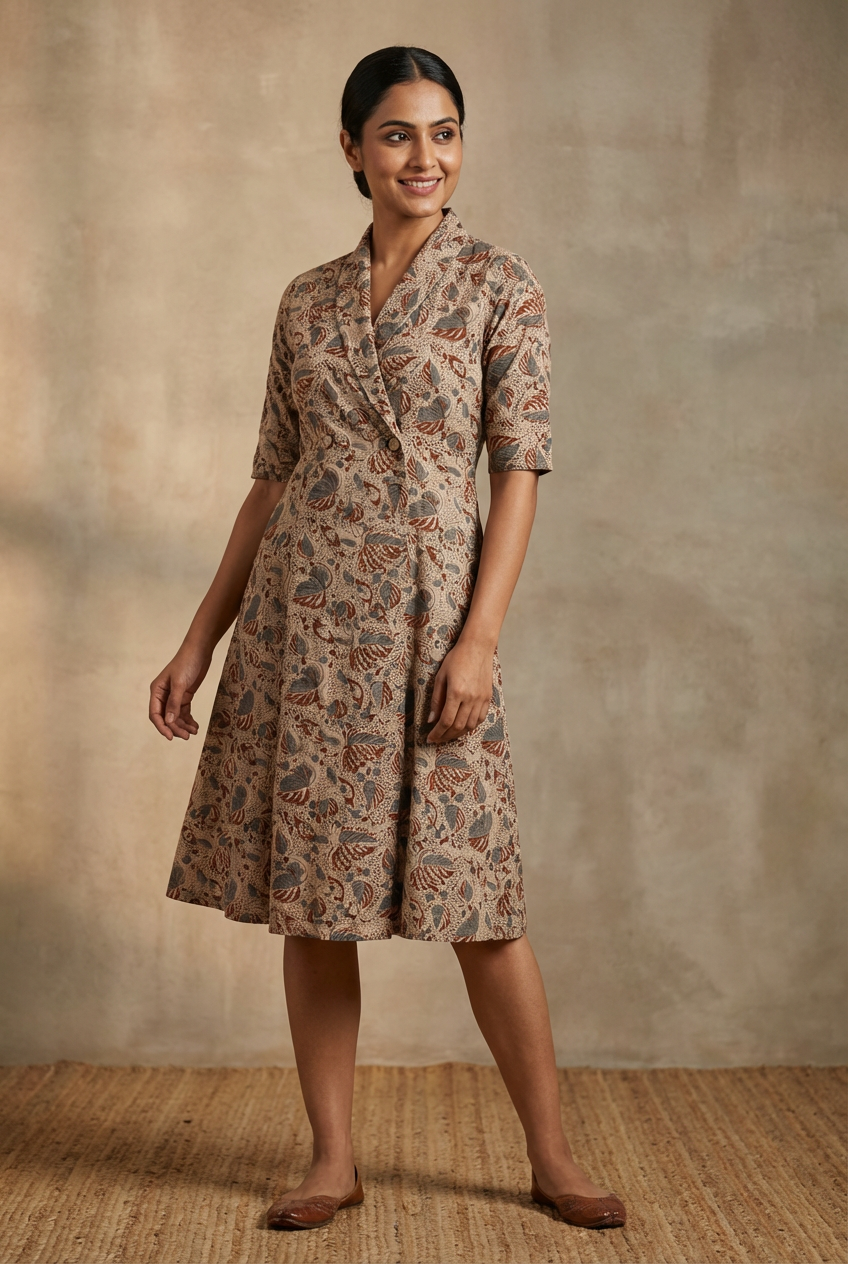 A Line Midi Dress - Kalamkari Brown Tone