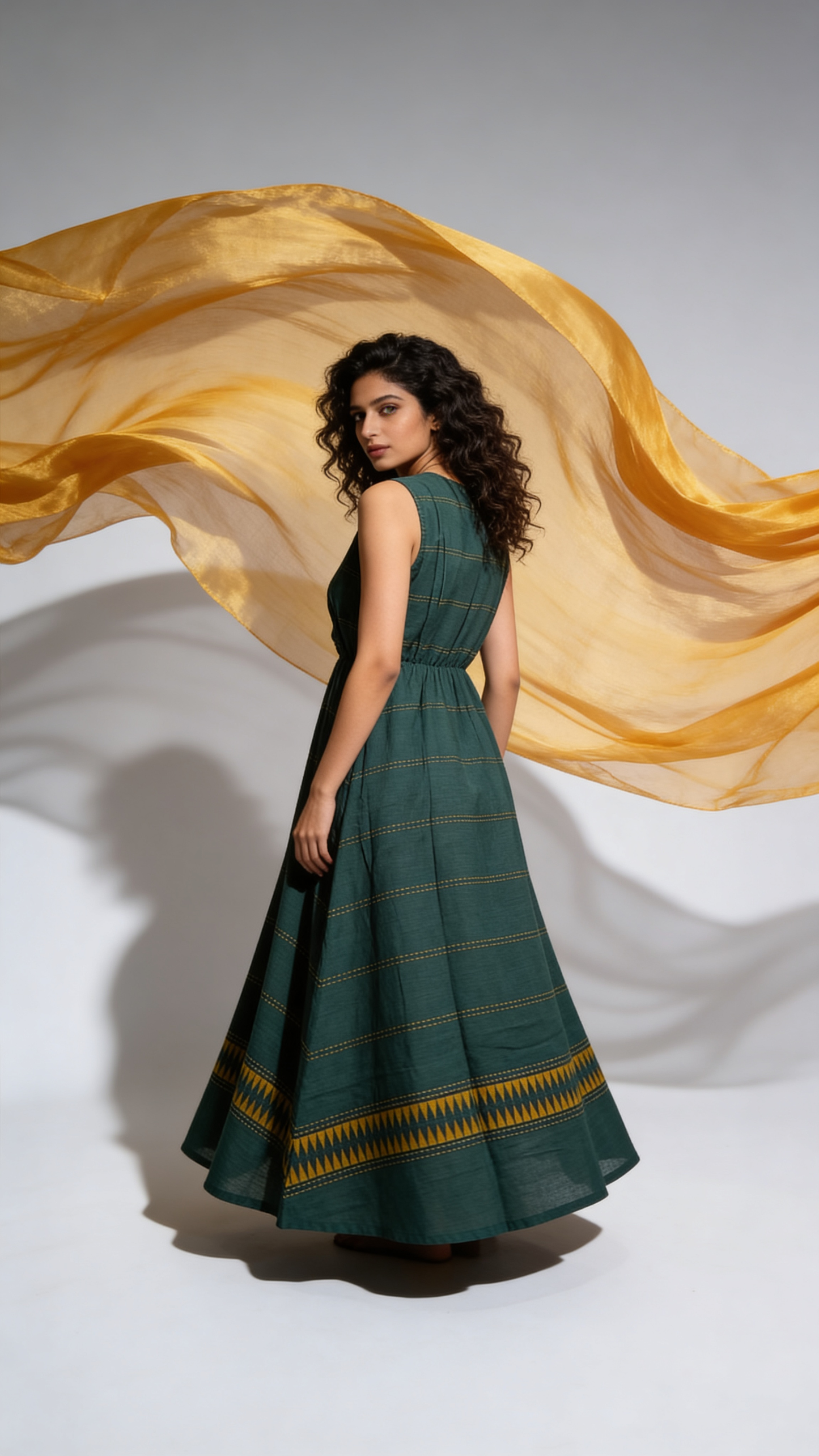 Emerald Green Handloom Wrap Midi Dress