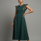 Bottle Green Embroidered A-Line Midi Dress
