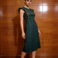 Bottle Green Embroidered A-Line Midi Dress