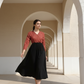 Black & Red Cotton Colorblock Midi Dress