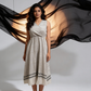 White & Black Handloom Wrap Midi Dress
