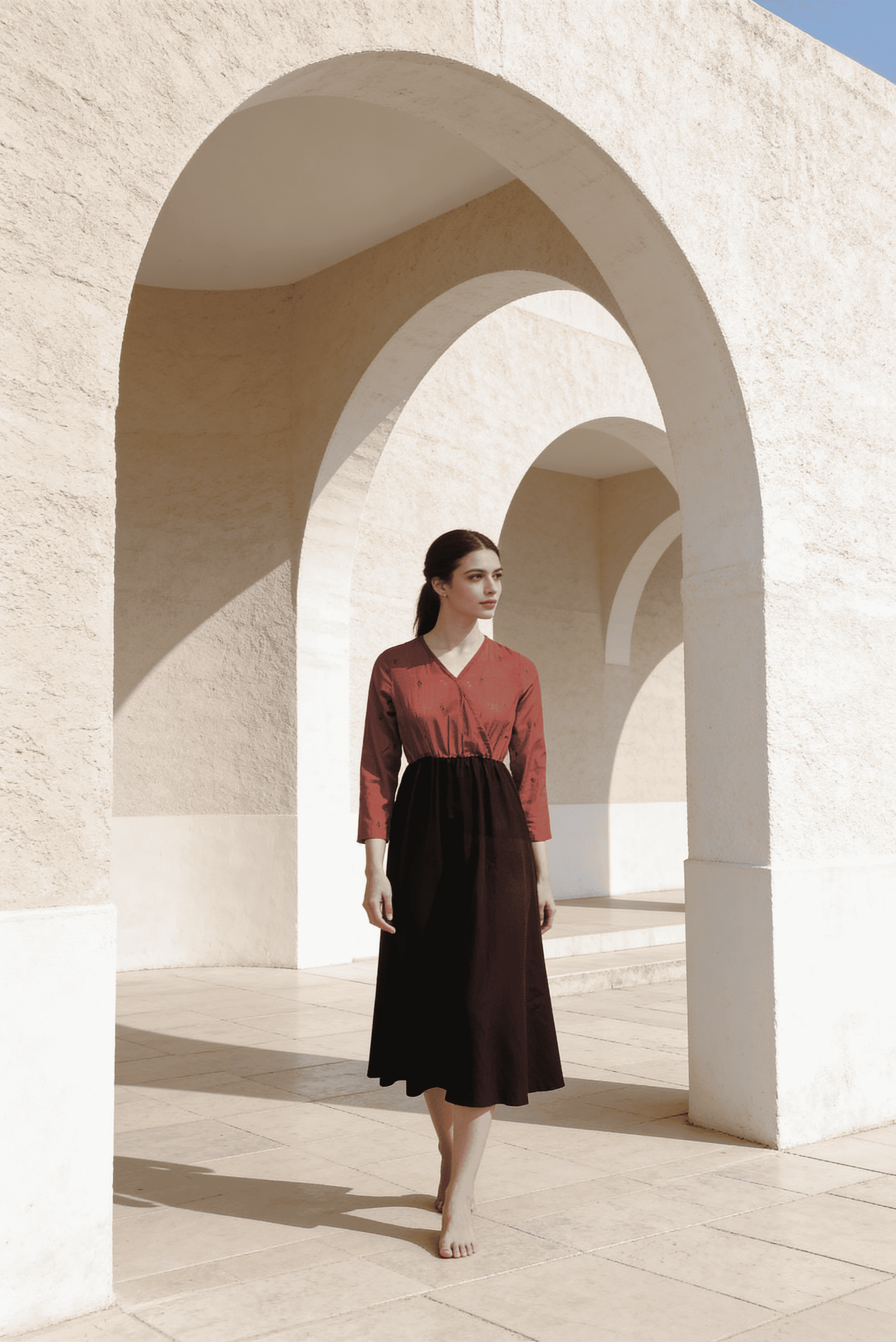 Black & Red Cotton Colorblock Midi Dress – Indyvarna
