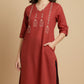 Brick Red Handcrafted Motif Cotton Kurta