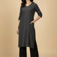 Dark Charcoal Grey Cotton Viscose Lycra Kurta - Classic Workwear Edits