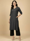 Dark Charcoal Grey Cotton Viscose Lycra Kurta - Classic Workwear Edits