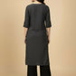 Dark Charcoal Grey Cotton Viscose Lycra Kurta - Classic Workwear Edits