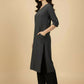 Dark Charcoal Grey Cotton Viscose Lycra Kurta - Classic Workwear Edits