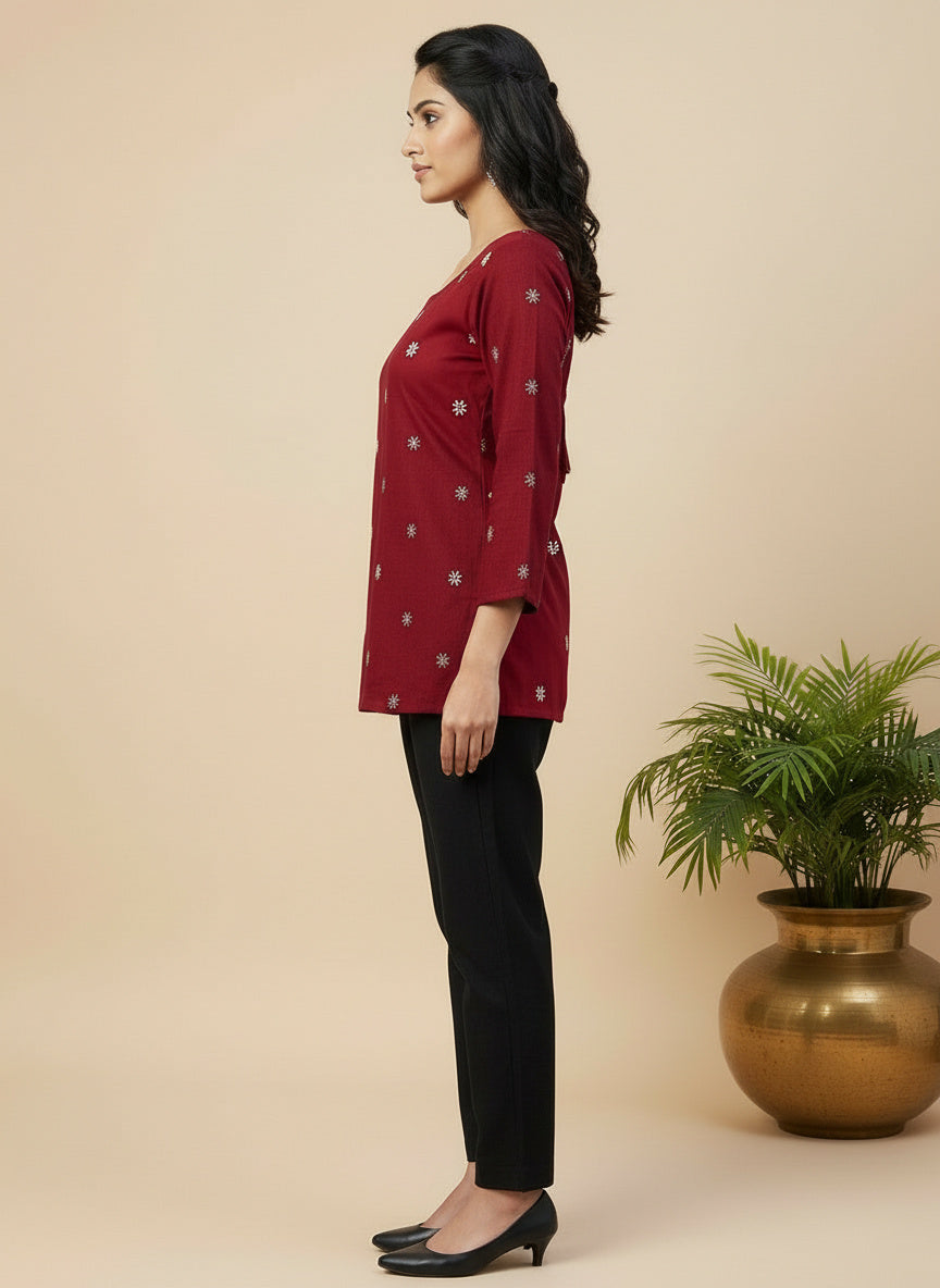 ndyvarna DISHA Deep U-Back Cotton Kurti -MARRON MAGIC