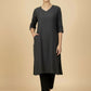 Dark Charcoal Grey Cotton Viscose Lycra Kurta - Classic Workwear Edits