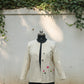 Open Front Cotton Blazer-White Beige Hand painted