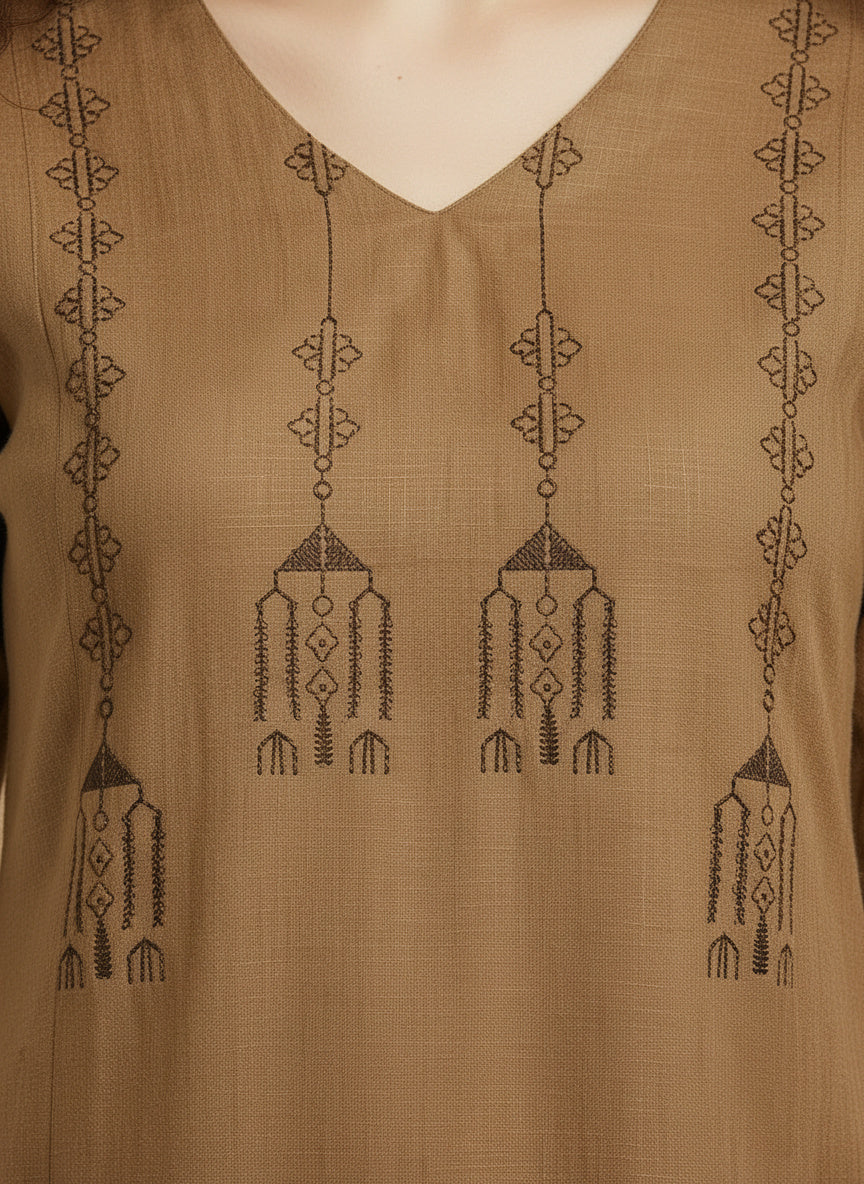 Beige Handcrafted Motif Cotton Kurta