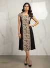 Mano Muse Midi Dress Blue Beige Black kalamkari