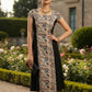 Mano Muse Midi Dress Blue Beige Black kalamkari