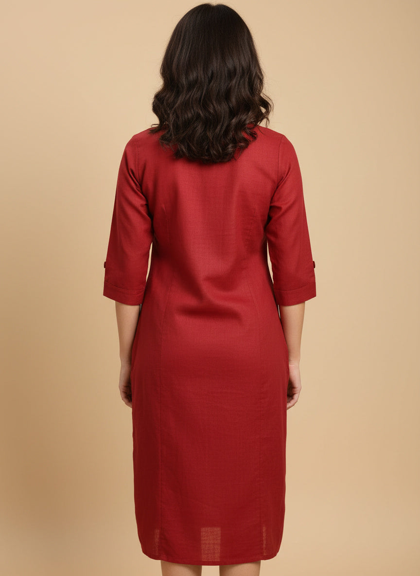 Brick Red Handcrafted Motif Cotton Kurta