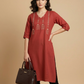 Brick Red Handcrafted Motif Cotton Kurta