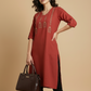 Brick Red Handcrafted Motif Cotton Kurta