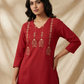 Brick Red Handcrafted Motif Cotton Kurta