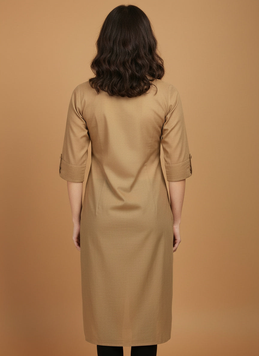 Beige Handcrafted Motif Cotton Kurta