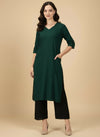 Deep Bottle Green Cotton Viscose Lycra Kurta - Classic Workwear Edits