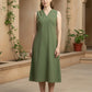 Indyvarna VEDA Handcrafted Cotton Dress- Moss Green