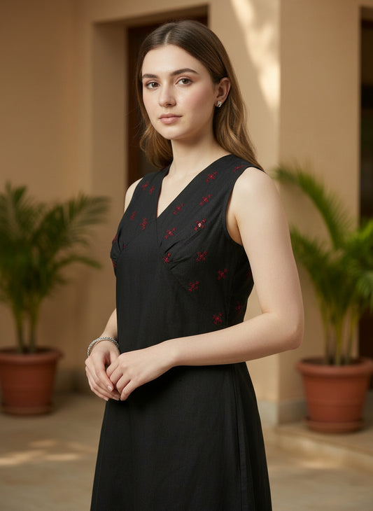 Indyvarna VEDA Handcrafted Cotton Dress- Black