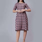 Women's Pink Checked Cotton A-Line Midi Dress - Casual Short Sleeves Round Neck