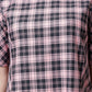 Women's Pink Checked Cotton A-Line Midi Dress - Casual Short Sleeves Round Neck