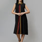 Women's Black Printed Cotton A-Line Midi Dress - Casual Sleeveless Hook and Eye Closure