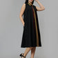 Women's Black Printed Cotton A-Line Midi Dress - Casual Sleeveless Hook and Eye Closure
