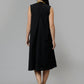 Women's Black Printed Cotton A-Line Midi Dress - Casual Sleeveless Hook and Eye Closure