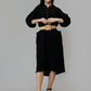 Women's Black Cotton Solid A-Line Midi Dress - Casual Three-Quarter Sleeves Button Closure