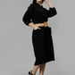 Women's Black Cotton Solid A-Line Midi Dress - Casual Three-Quarter Sleeves Button Closure