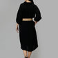 Women's Black Cotton Solid A-Line Midi Dress - Casual Three-Quarter Sleeves Button Closure