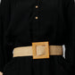 Women's Black Cotton Solid A-Line Midi Dress - Casual Three-Quarter Sleeves Button Closure