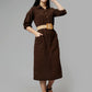 Women's Brown Cotton Solid A-Line Midi Dress - Casual Three-Quarter Sleeves Button Closure