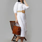 Women's White Solid A-Line Midi Dress - Casual Three-Quarter Sleeves Button Closure