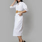 Women's White Solid A-Line Midi Dress - Casual Three-Quarter Sleeves Button Closure