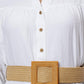 Women's White Solid A-Line Midi Dress - Casual Three-Quarter Sleeves Button Closure